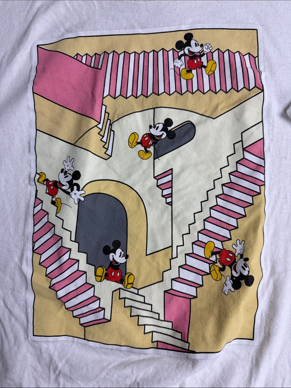 Disney White T-shirt with Pink, Yellow, Black and Red Mickey Print